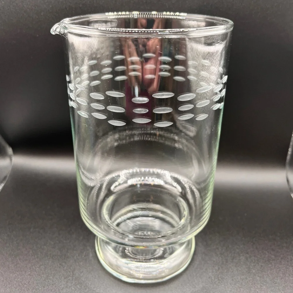 Vintage Princess House Etched Clear Glass Mid-Century Modern Martini Pitcher EUC